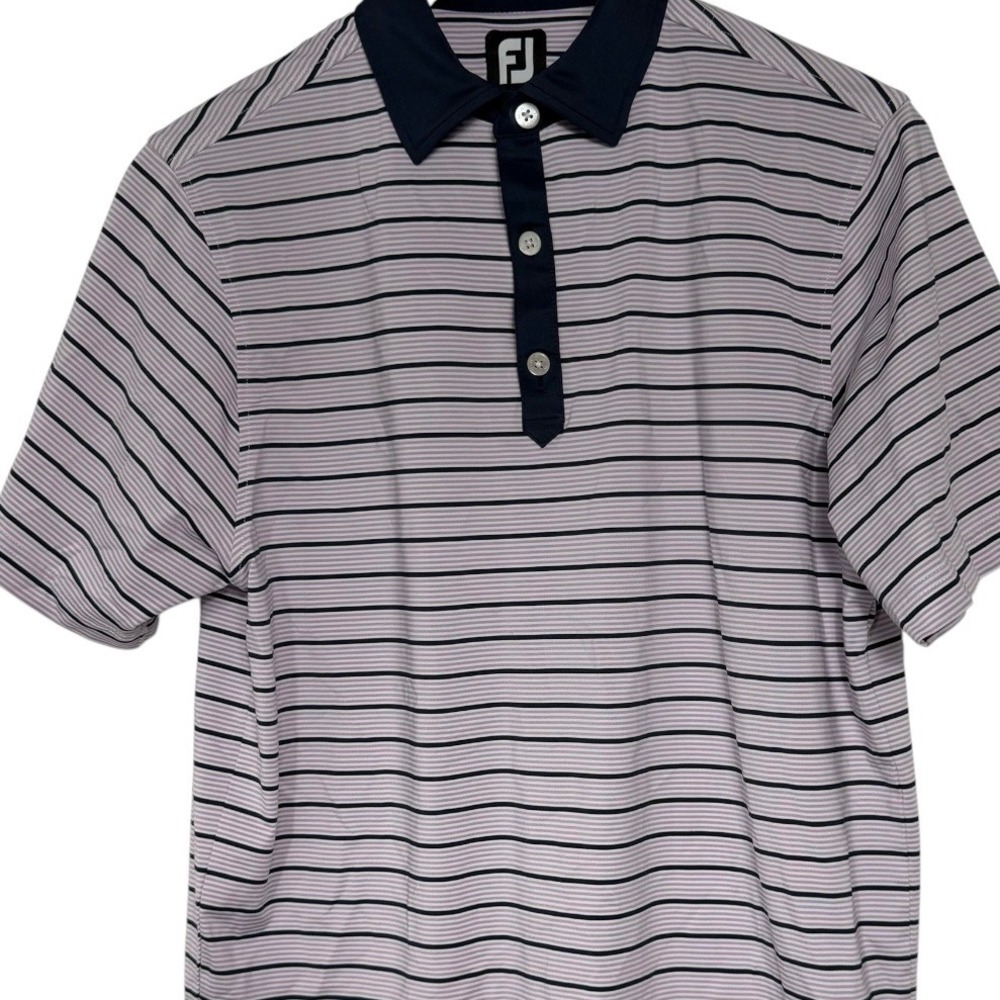 FootJoy Mens Lisle Stripe Golf Polo Shirt Lavender Navy Blue Small 29583